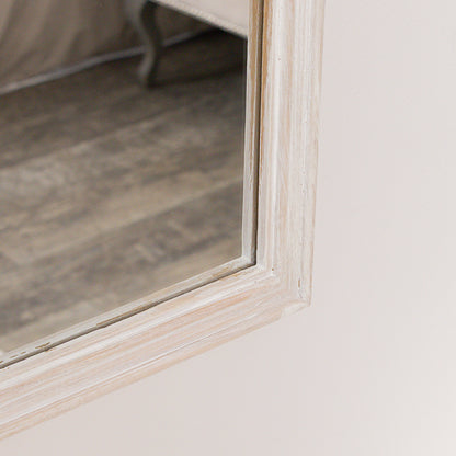 White Washed Distressed Wooden Frame Wall Mirror - 40cm x 75cm