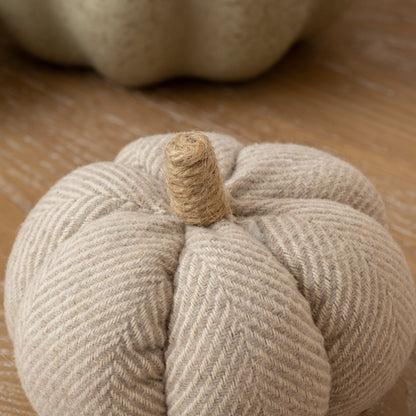 Small Grey Fabric Herringbone Pumpkin Ornament - 11cm x 9cm