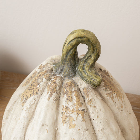  Large Cream Distressed Autumn Pumpkin Ornament - 26cm x 22cm 