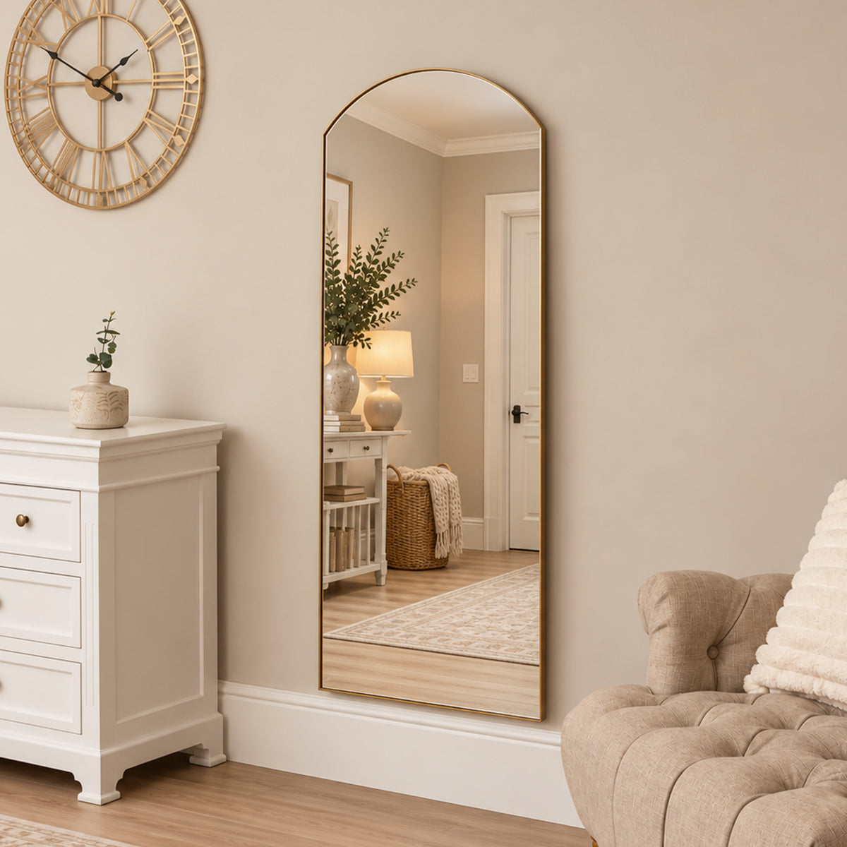 Large Arch Gold Framless Full Length Leaner / Wall Mirror - 150cm x 60cm