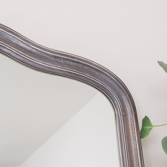  Large Arched Washed Wooden Framed Leaner Mirror - 78cm x 158cm 