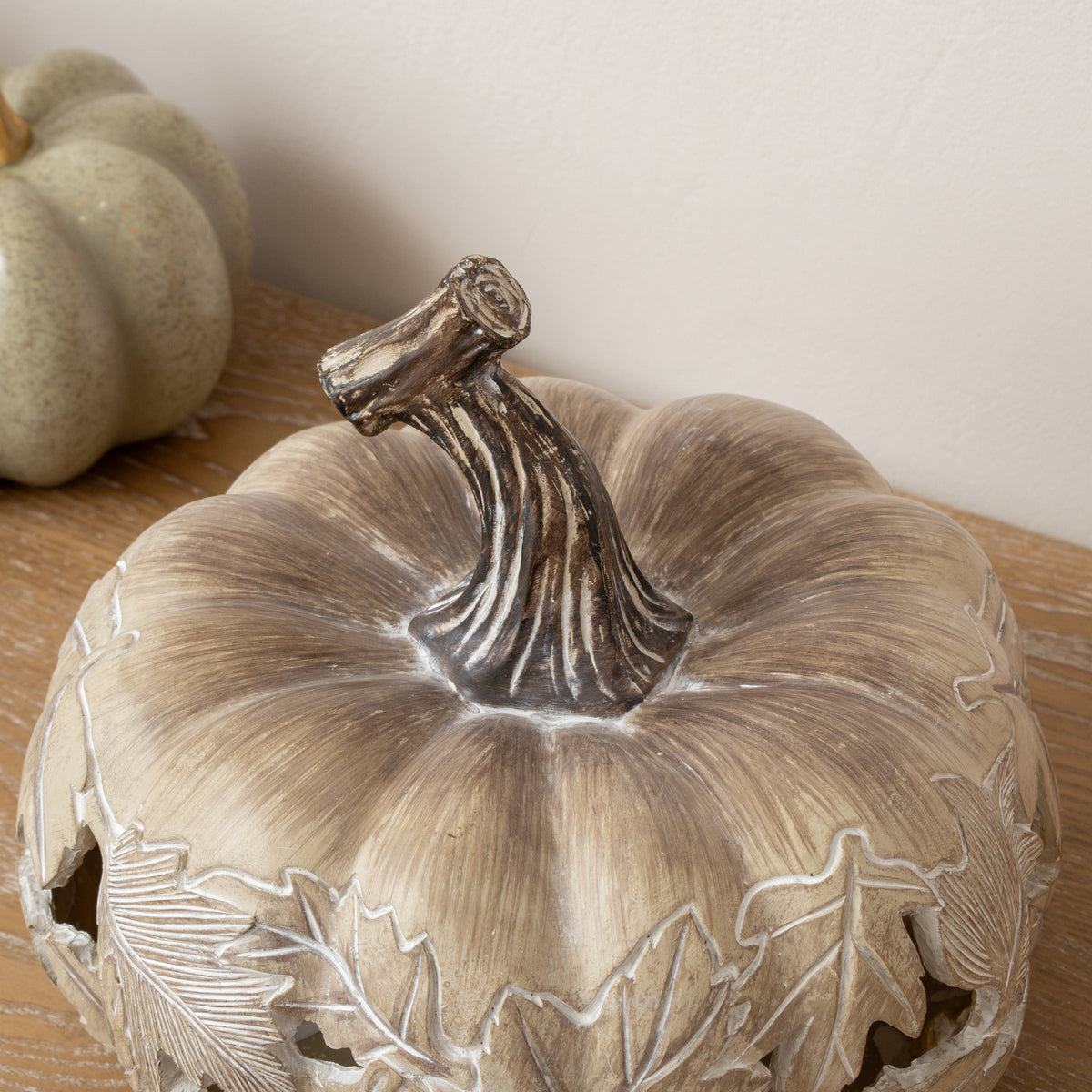 LED White & Grey Leaf Pattern Pumpkin Ornament - 23cm x 20cm