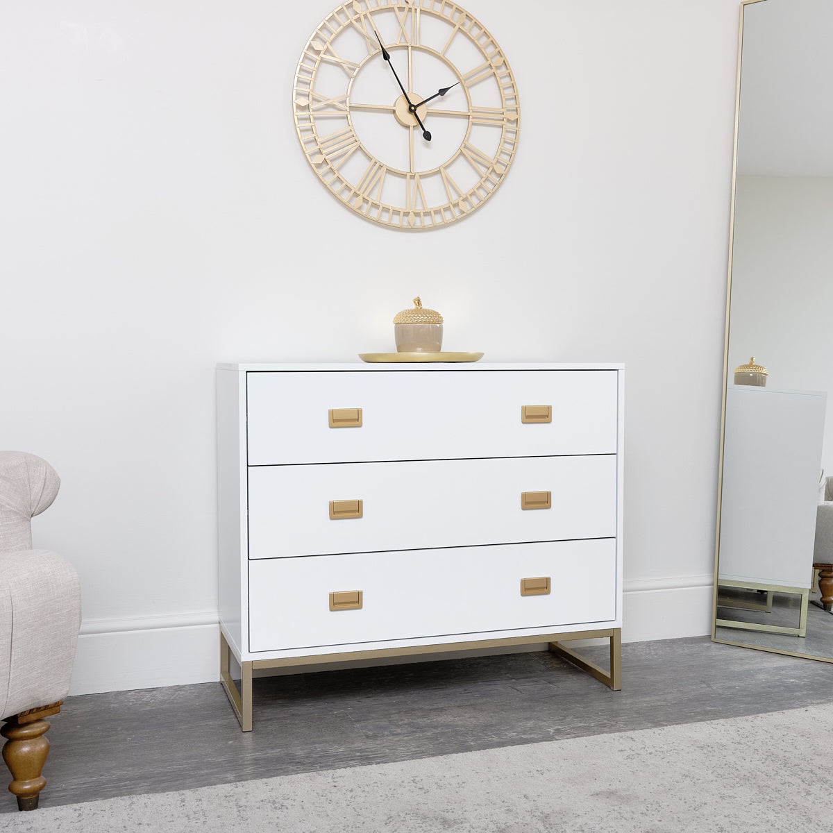 Large 3 Drawer Chest of Drawers - Elle White Range