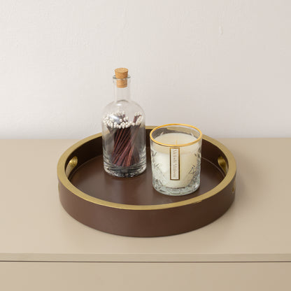 Large Round Chocolate Brown & Gold Decorative Tray - 30cm