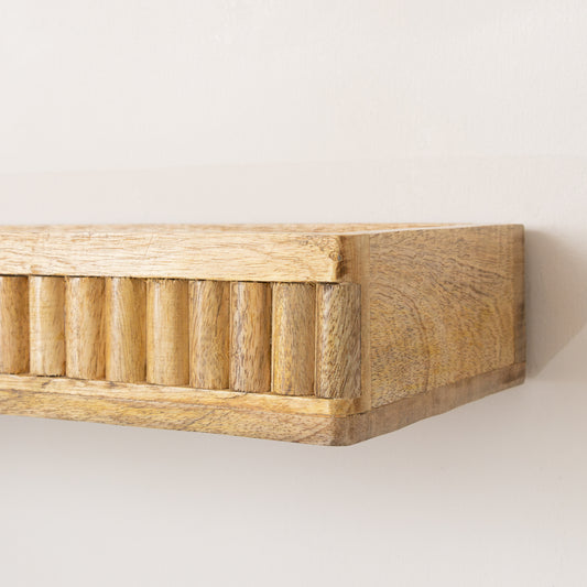  Mango Wood Fluted Wooden Wall Shelf - 70cm 