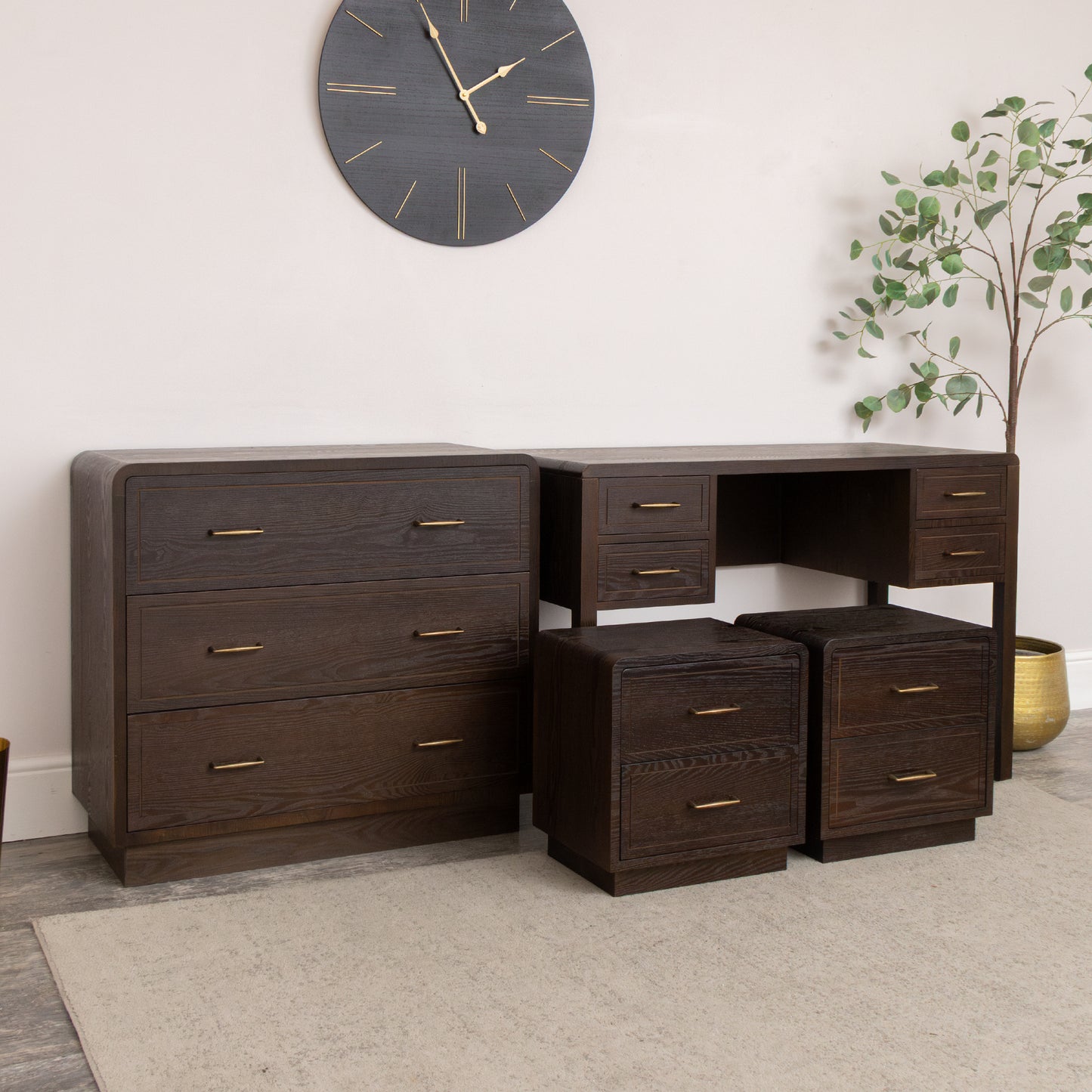 Dark Wood Chest of 3 Drawers, Dressing Table & Pair of Bedside Tables - Kingsley Range