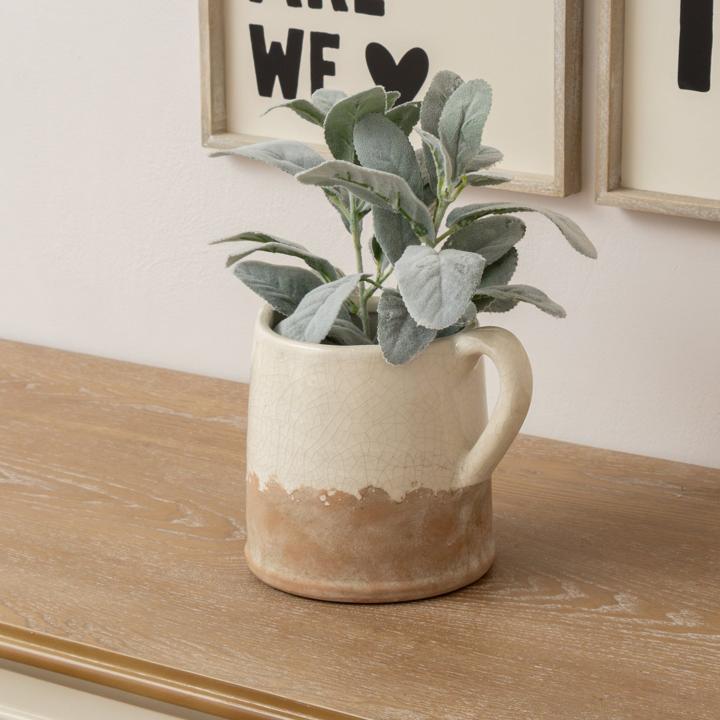 Cream & Terracotta Glazed Jug Vase - 19cm x 15.5cm