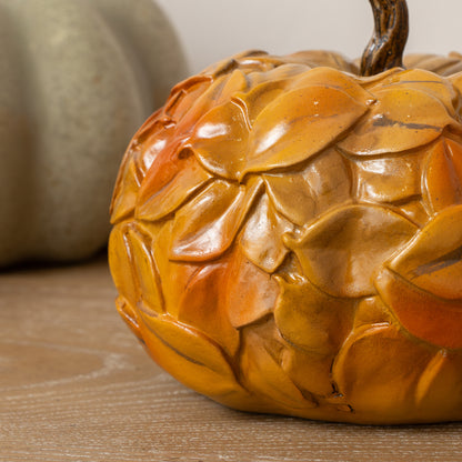 Small Orange Leaf Detail Pumpkin Ornament - 13cm x 11cm