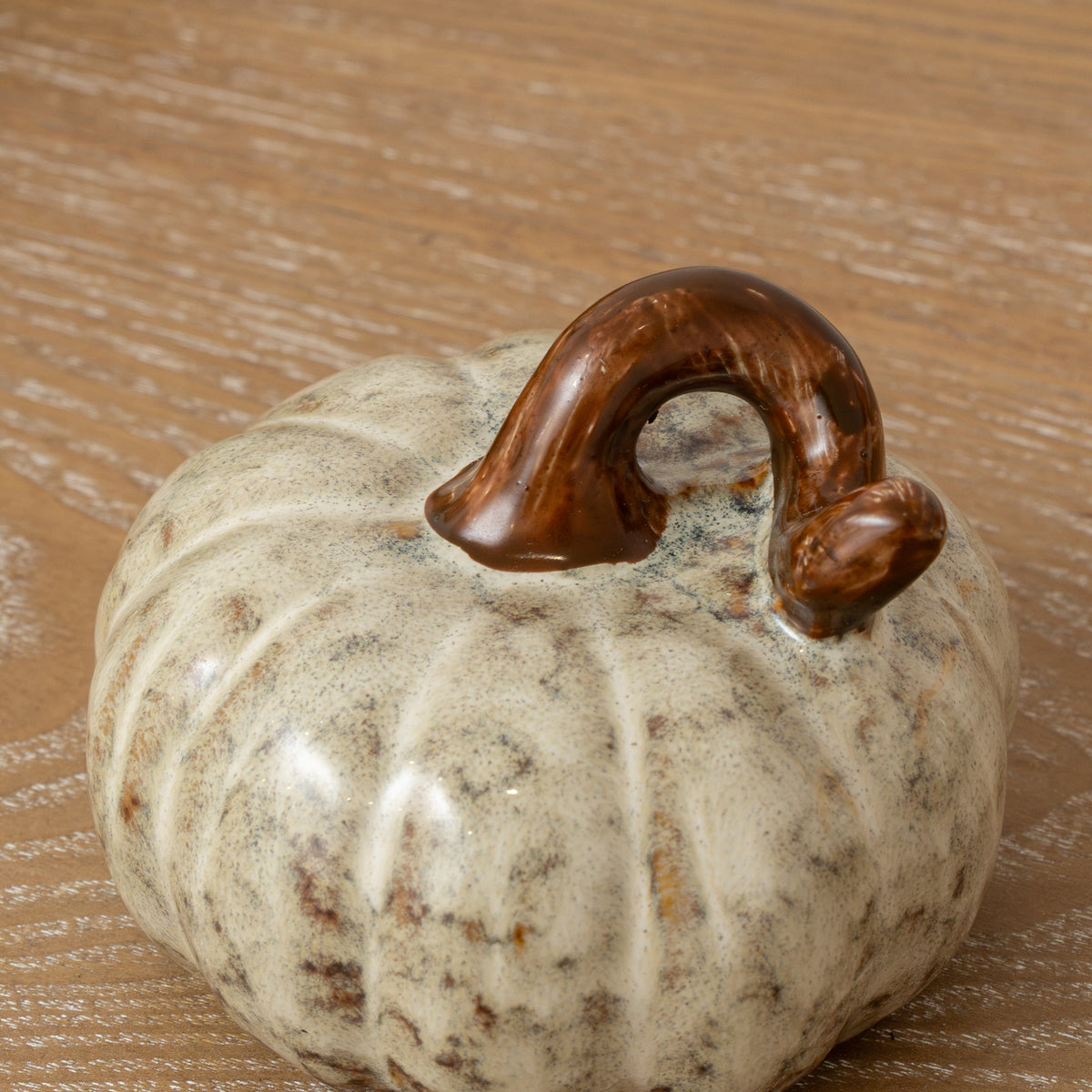 Small Cream & Brown Glazed Pumpkin Ornament - 8.5cm
