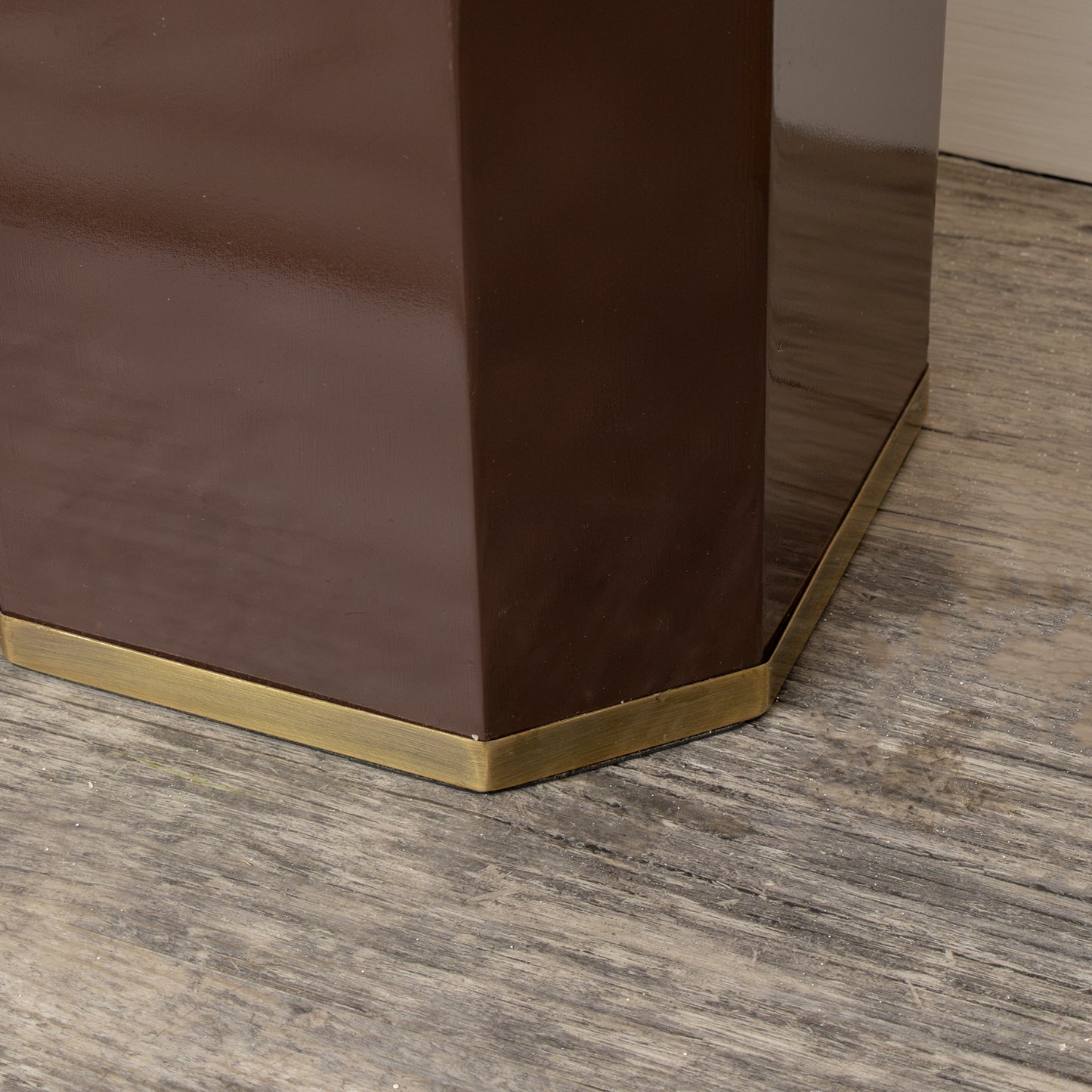 Hexagonal Chocolate Brown & Gold Edge Wooden Waste Paper Bin