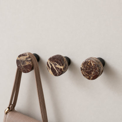 Set of 3 Round Red Marble Wall Hooks