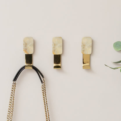 Set of 3 Cream Marble & Gold Wall Hooks