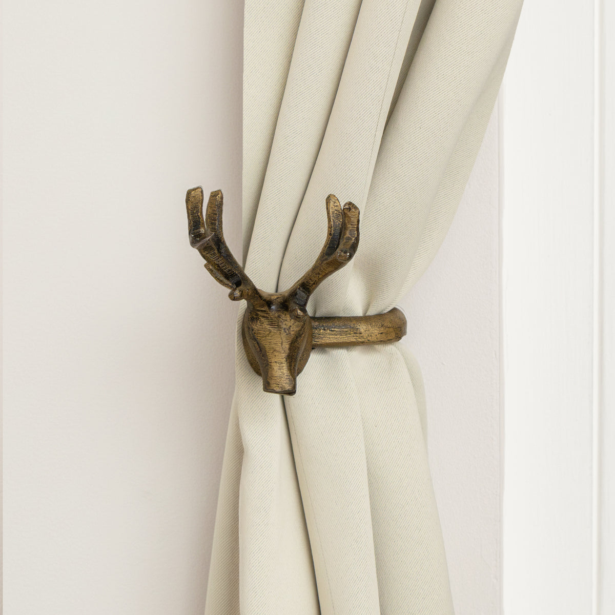 Set of 2 Antique Gold Metal Reindeer Curtain Tie Backs