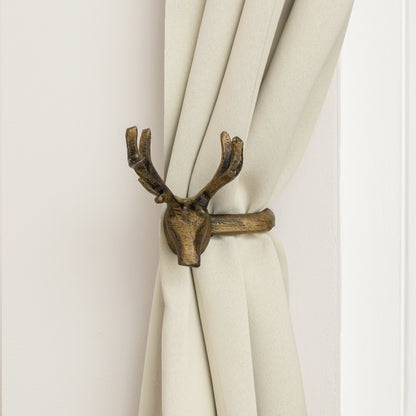 Set of 2 Antique Gold Metal Reindeer Curtain Tie Backs