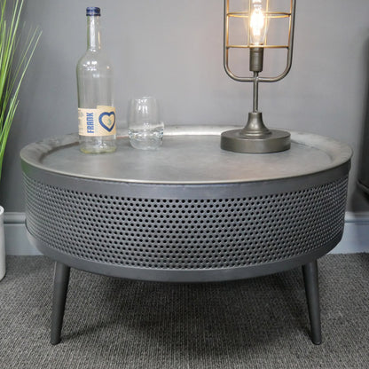 Round Grey Metal Coffee Table