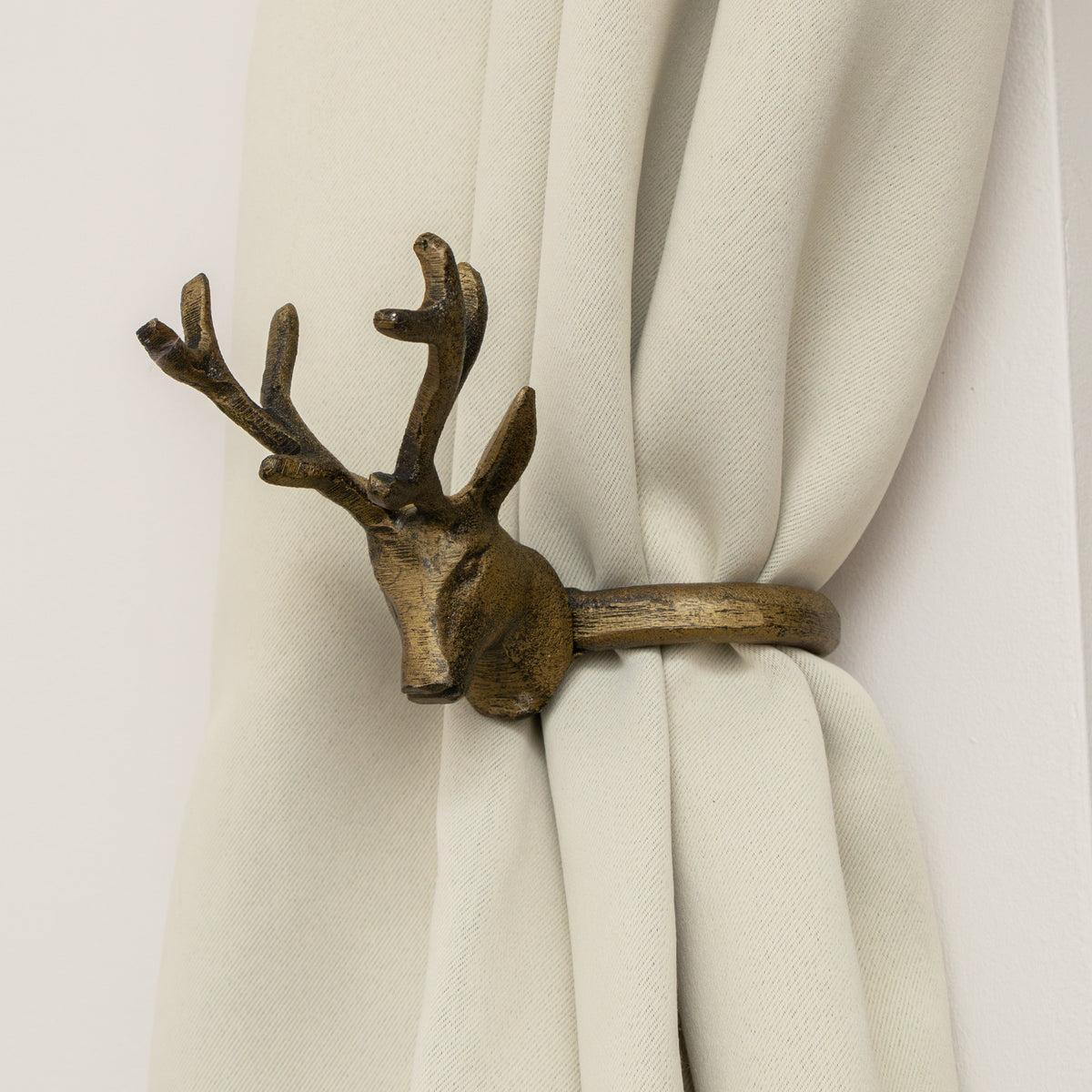 Set of 2 Antique Gold Metal Reindeer Curtain Tie Backs