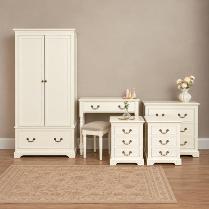 Ivory Wardrobe, 3 Drawer Chest of Drawers, Dressing Table Set & Pair of 3 Drawer Bedside Tables - Charlotte Ivory Range