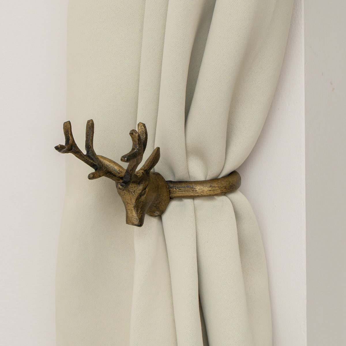 Set of 2 Antique Gold Metal Reindeer Curtain Tie Backs