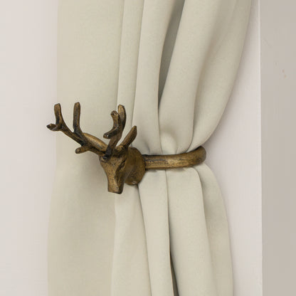 Set of 2 Antique Gold Metal Reindeer Curtain Tie Backs