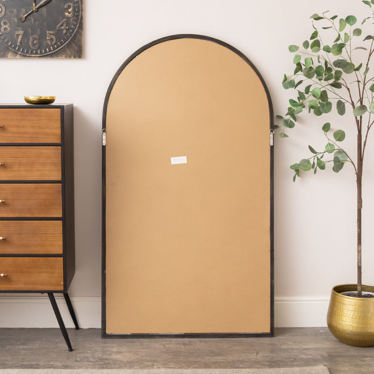 Large Walnut Wooden Framed Arched Leaner Mirror - 90cm x 158cm