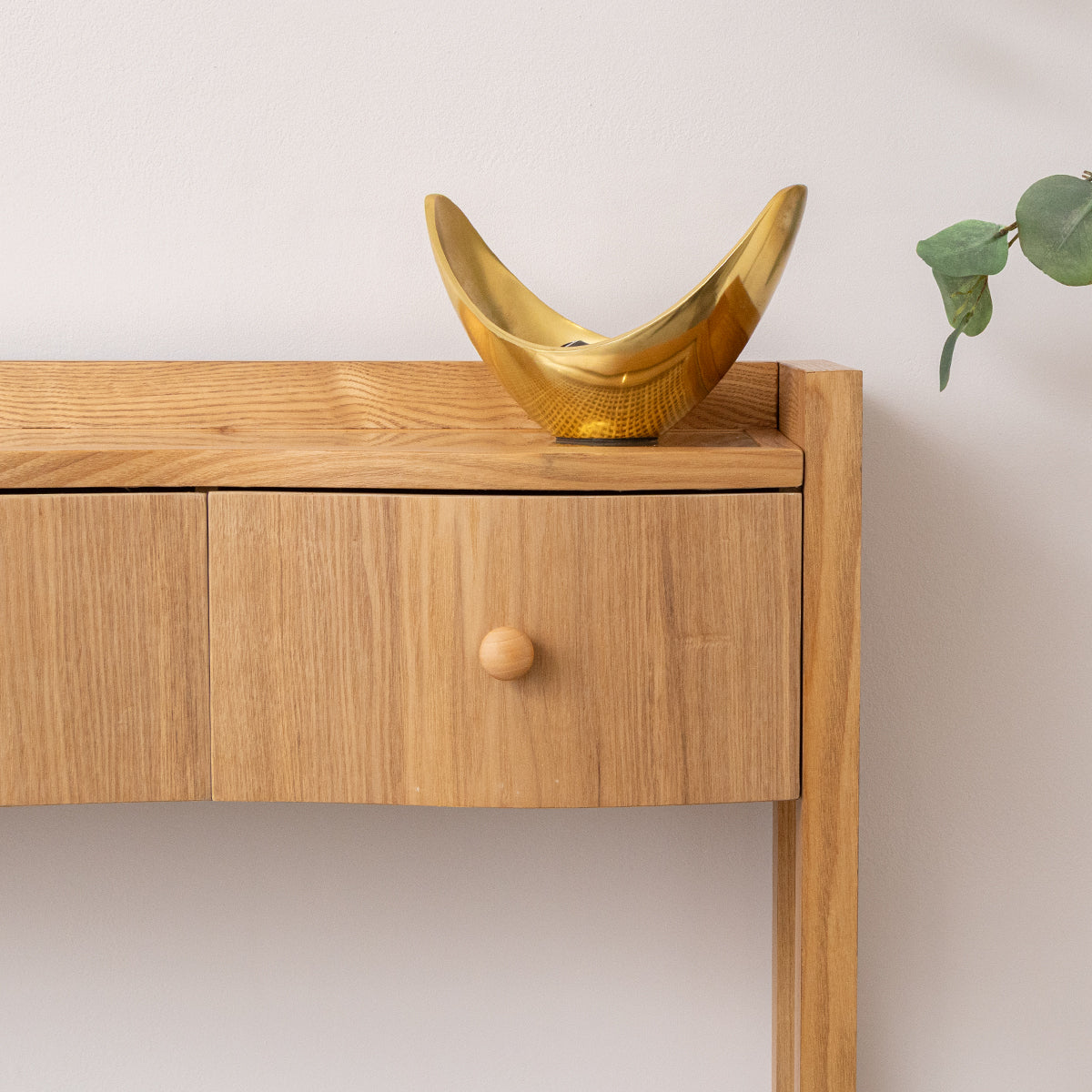 Pale Wood Curved 3 Drawer Console Table with Hessian & Glass Top - Austin Wood Range