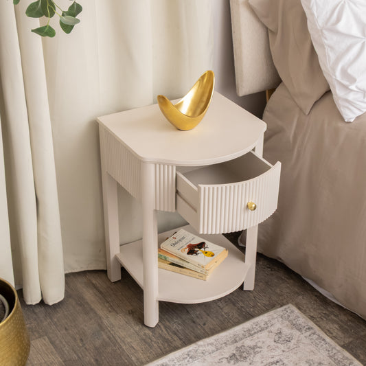  Reeded One Drawer Bedside Table - Willow Taupe Grey Range 