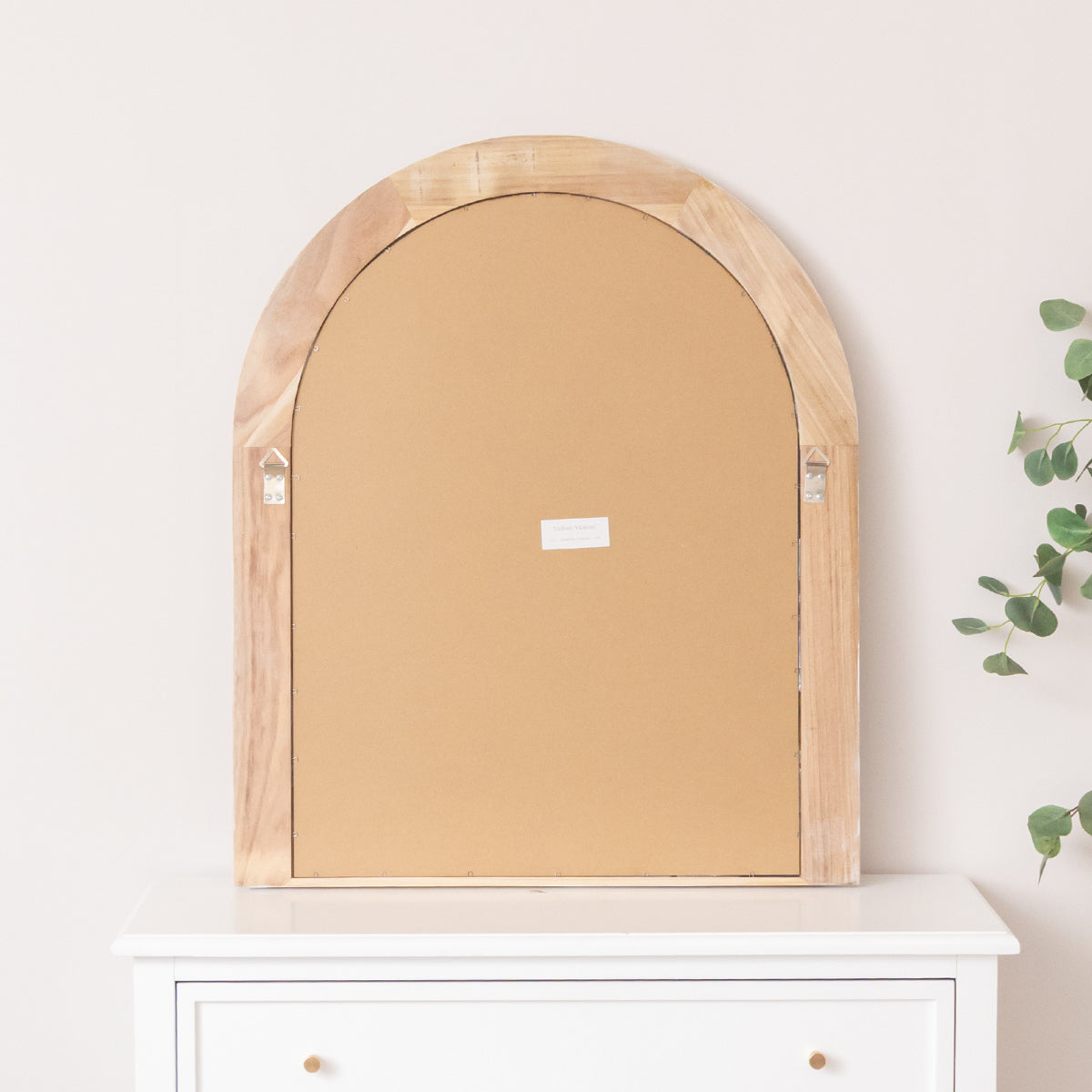 Large White Washed Wood Arched Wall Mirror - 90cm x 75cm