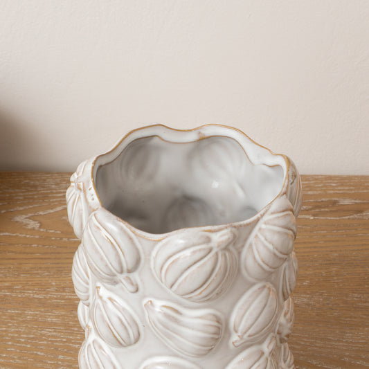  Large White Glazed Ceramic Pumpkin Flower Vase - 18cm 