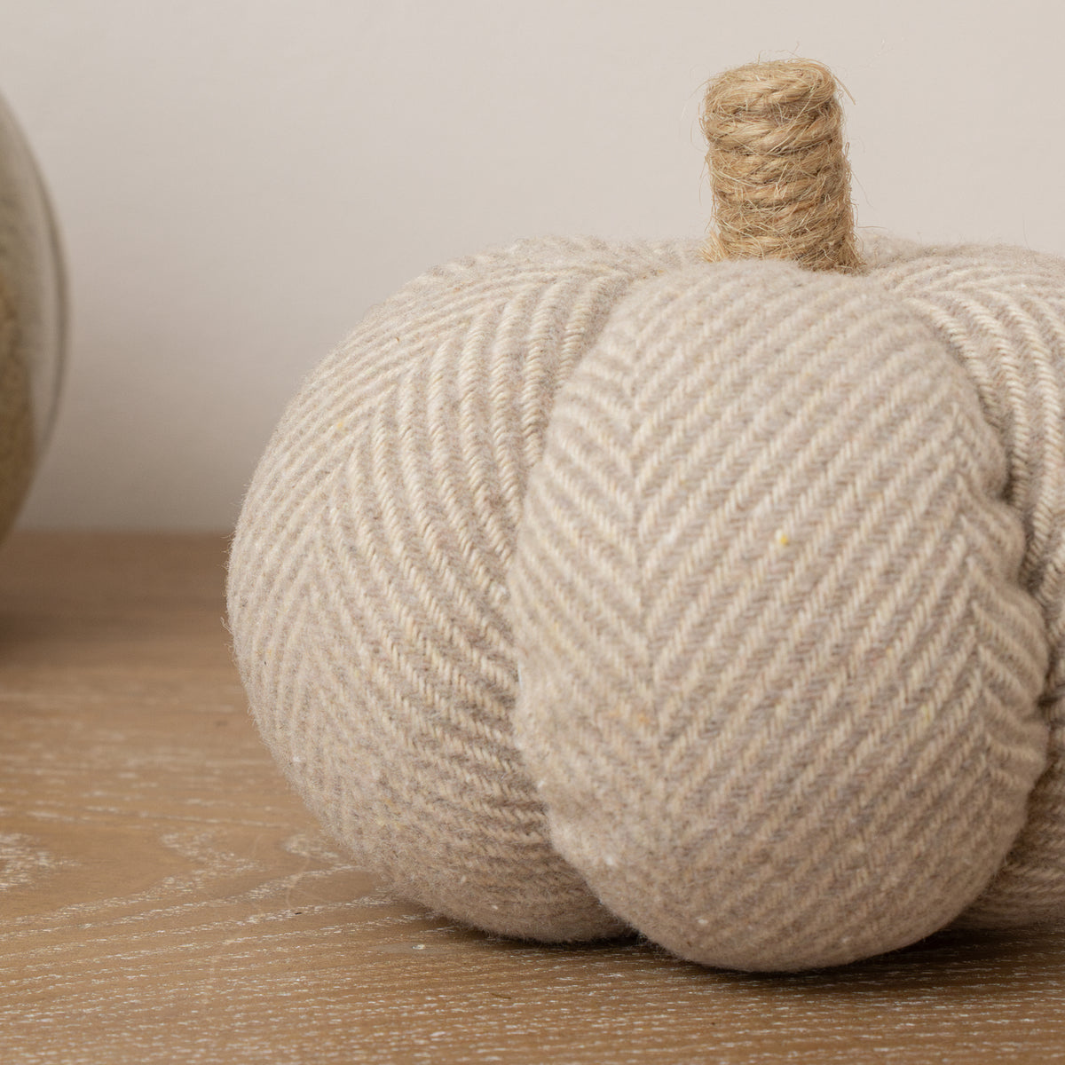 Small Grey Fabric Herringbone Pumpkin Ornament - 11cm x 9cm