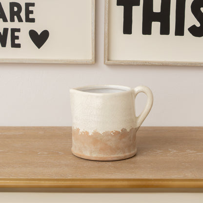 Cream & Terracotta Glazed Jug Vase - 19cm x 15.5cm