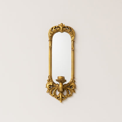 Ornate Metal Antique Gold Mirrored Candle Sconce