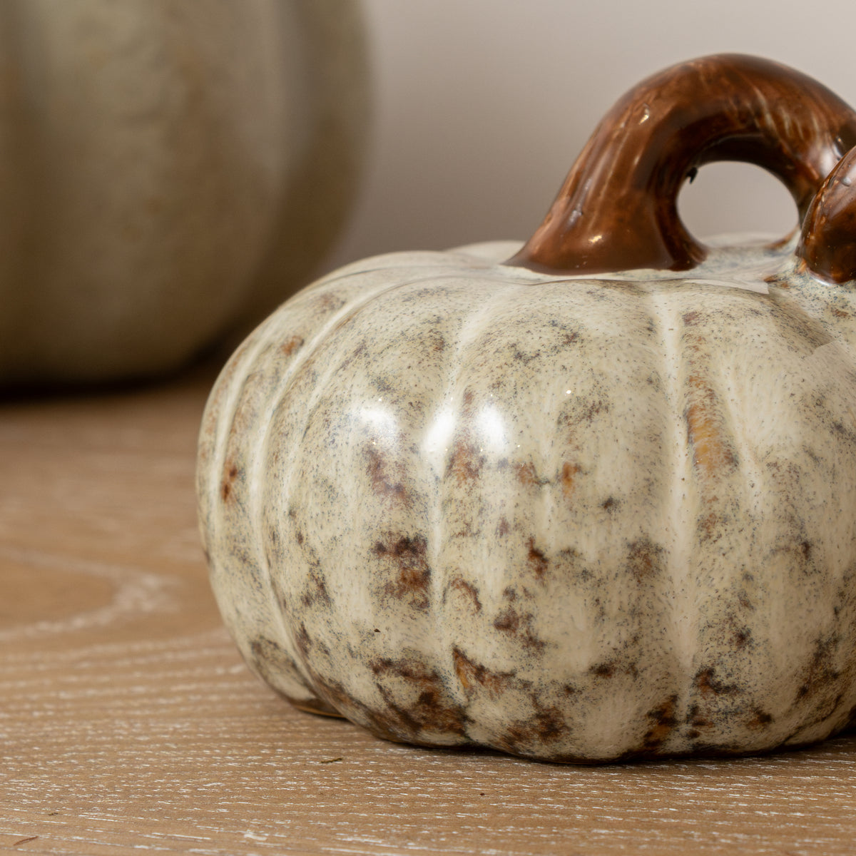 Small Cream & Brown Glazed Pumpkin Ornament - 8.5cm