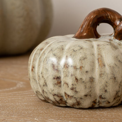 Small Cream & Brown Glazed Pumpkin Ornament - 8.5cm