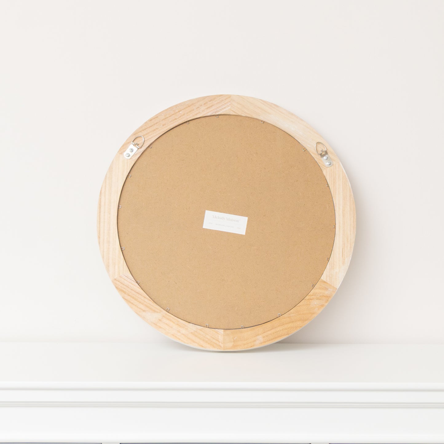 Round Distressed White Washed Wooden Bobbin Detailed Wall Mirror - 50cm x 50cm