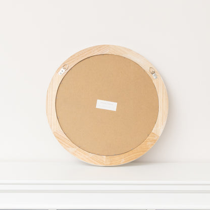 Round Distressed White Washed Wooden Bobbin Detailed Wall Mirror - 50cm x 50cm