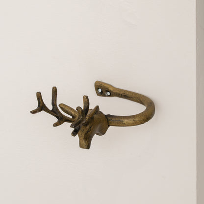 Set of 2 Antique Gold Metal Reindeer Curtain Tie Backs