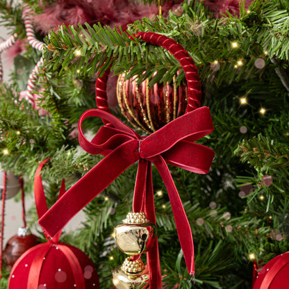 Red & Gold Velvet Bow & Bell Christmas Hanger Decoration
