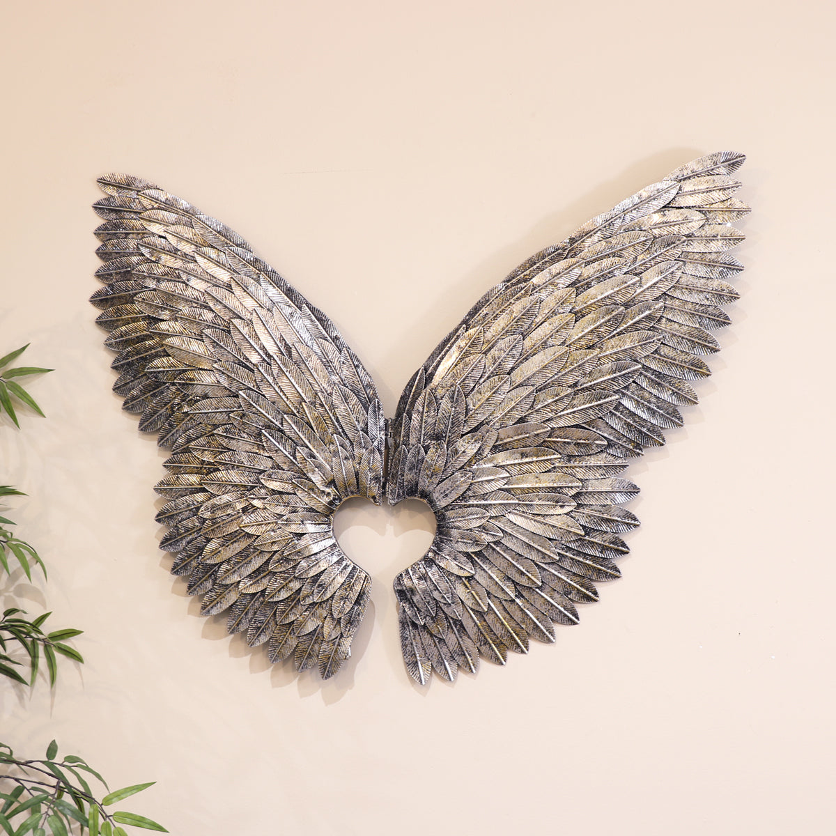 Pair of Large Silver Metal Angel Wings