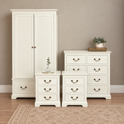 Ivory Wardrobe, 8 Drawer Chest of Drawers & Pair of 3 Drawer Bedside Tables - Charlotte Ivory Range