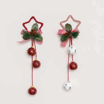 Set of 2 Red & White Star Shaped Hanging Christmas Decorations