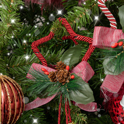 Set of 2 Red & White Star Shaped Hanging Christmas Decorations