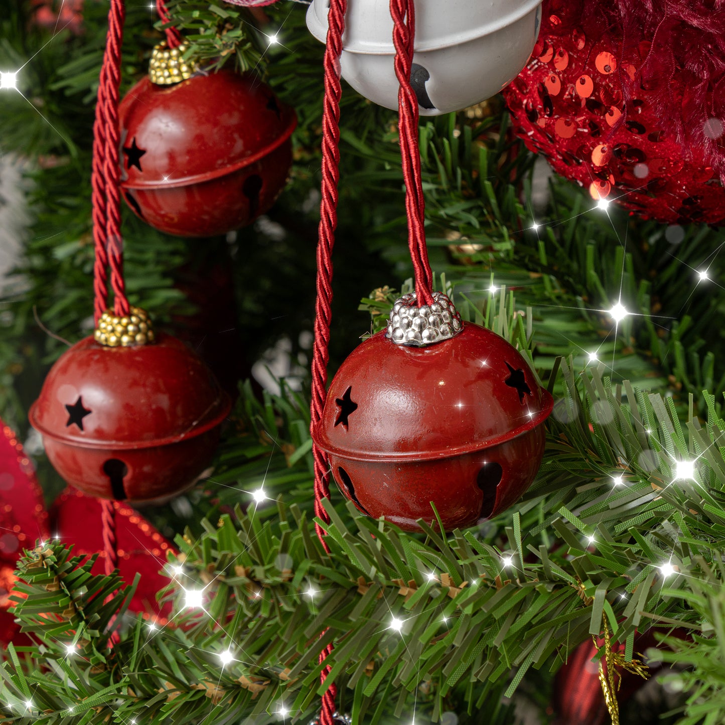 Set of 2 Red & White Star Shaped Hanging Christmas Decorations