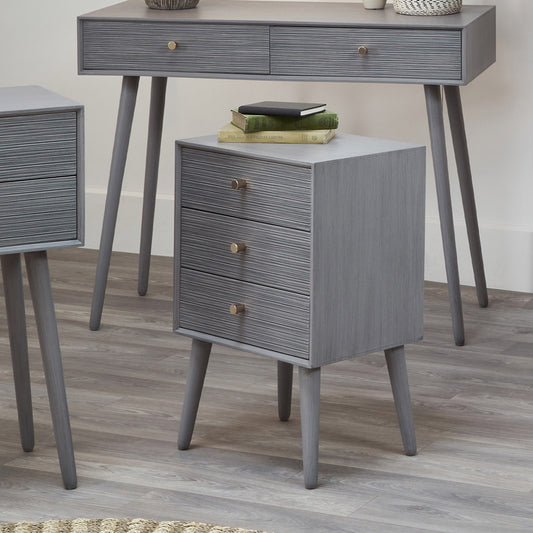  Grey 3 Drawer Bedside Table - Harlow Range 