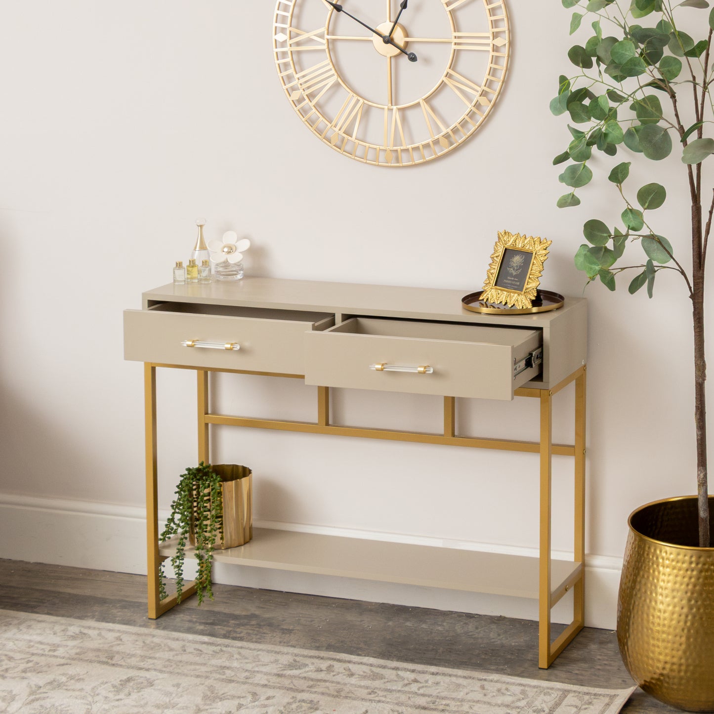 Two Drawer Dressing Table & Pair of One Drawer Bedside Tables - Liana Taupe Range