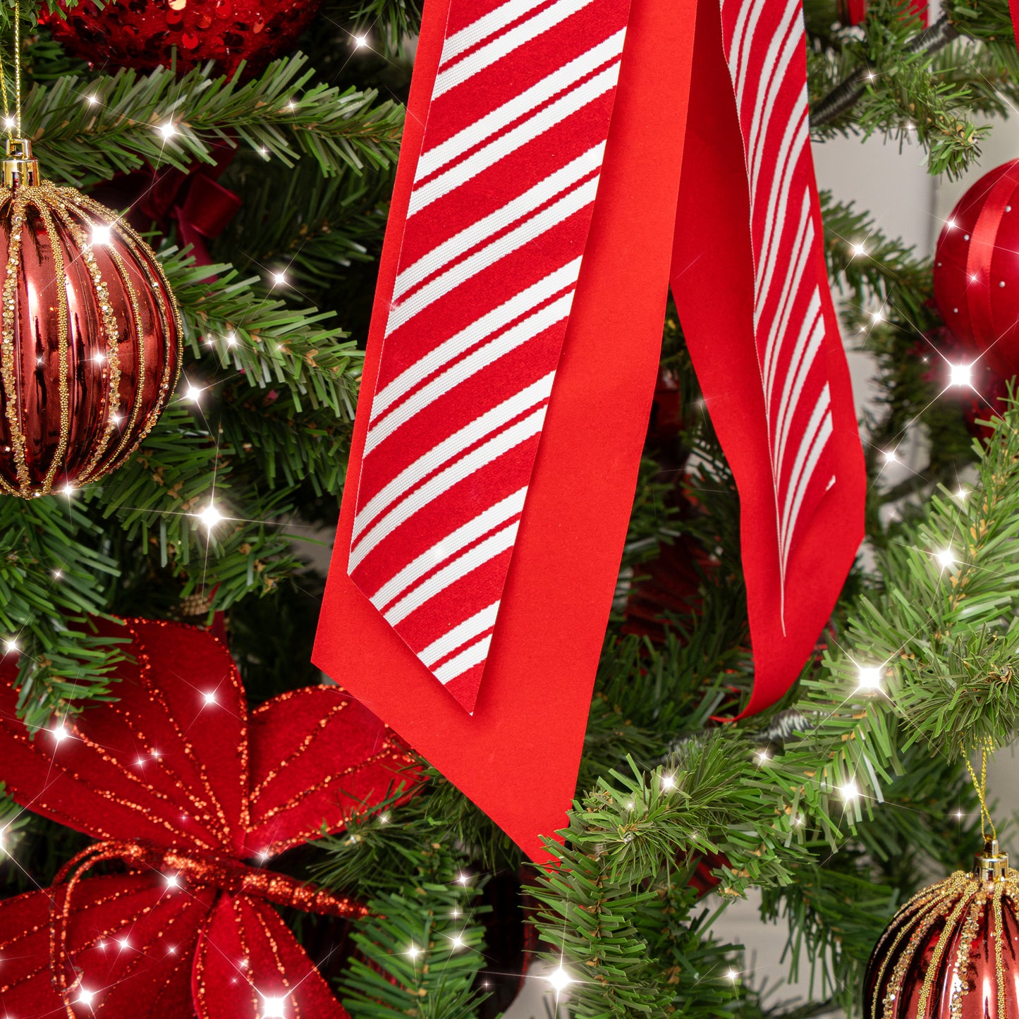 Large Red & White Candy Cane Flocked Christmas Bow Decoration