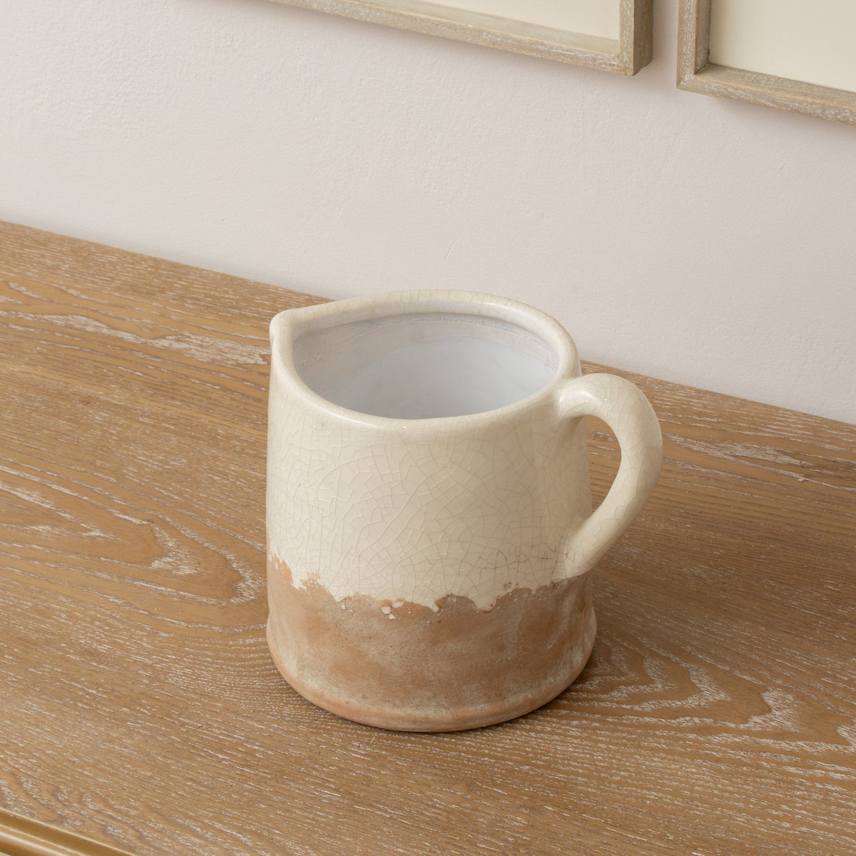 Cream & Terracotta Glazed Jug Vase - 19cm x 15.5cm
