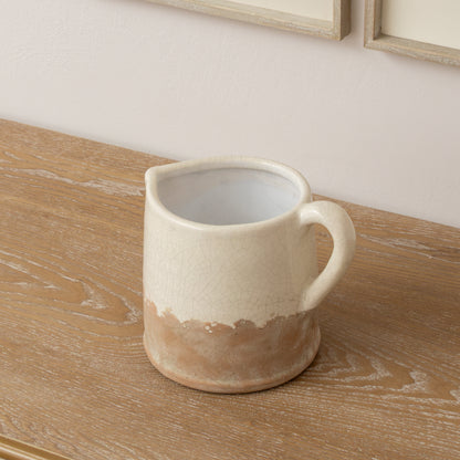 Cream & Terracotta Glazed Jug Vase - 19cm x 15.5cm
