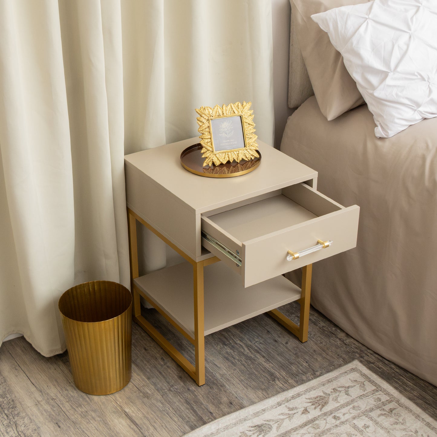 Two Drawer Dressing Table & Pair of One Drawer Bedside Tables - Liana Taupe Range