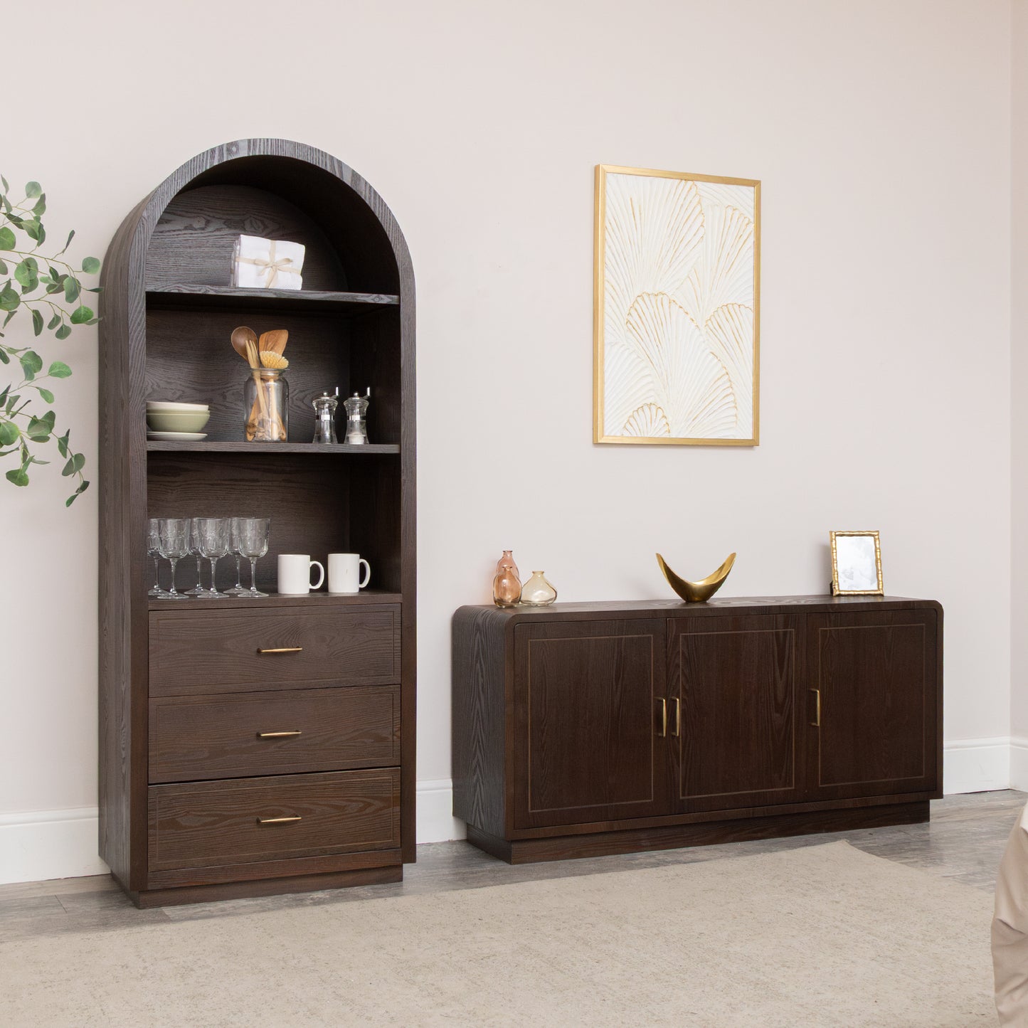 Large Arched Dark Wood Freestanding Storage Cabinet - Kingsley Range