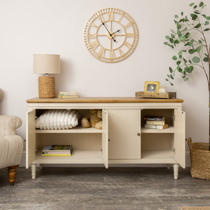 Large Cream & Wooden 4 Door Sideboard - Claudia Range